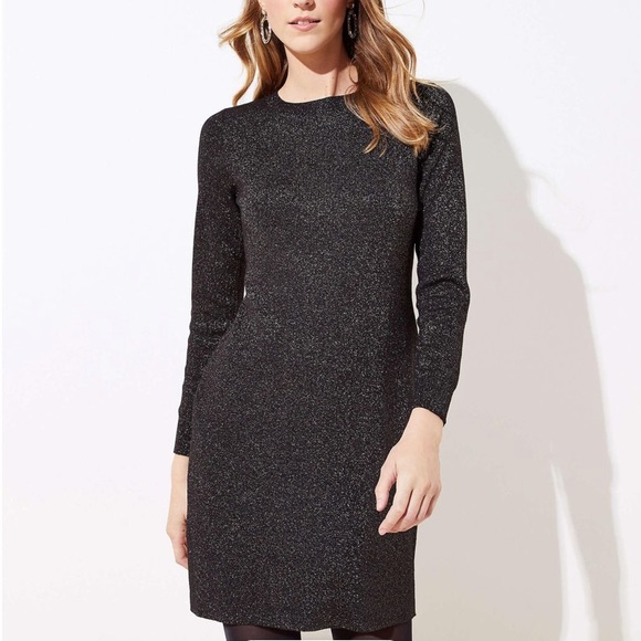LOFT Black & Gold Metallic Sweater Dress Small - Picture 1 of 7